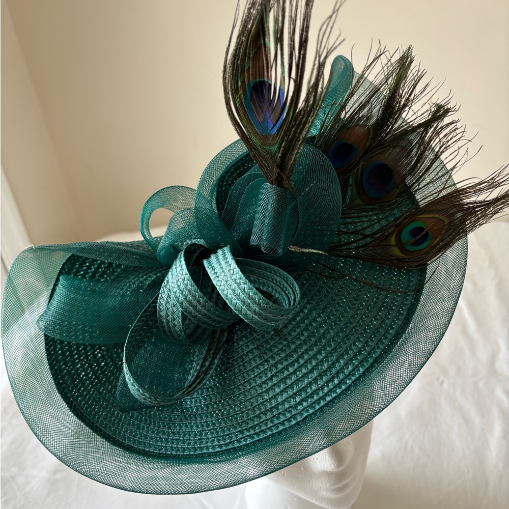 Elegant Teal Fascinator with Peacock Feathers